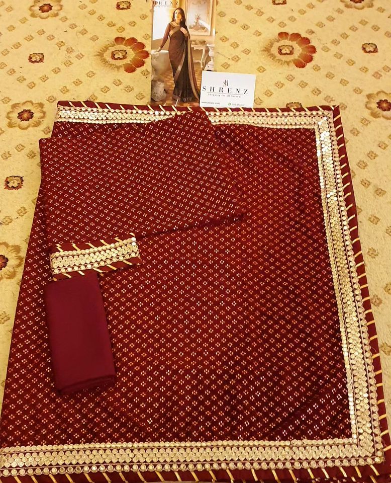 Asim Jofa Maroon Saree Collection Chiffon Replica