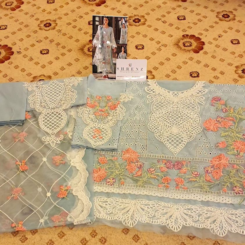 Adan Libas Sky Blue Luxury Lawn Collection Replica