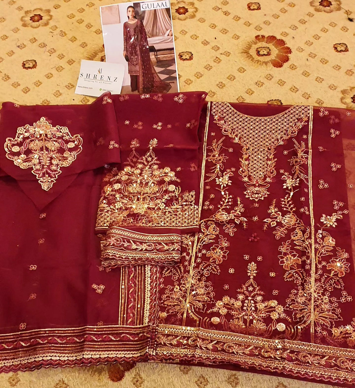 Gulaal Maroon Formal Collection Organza Replica