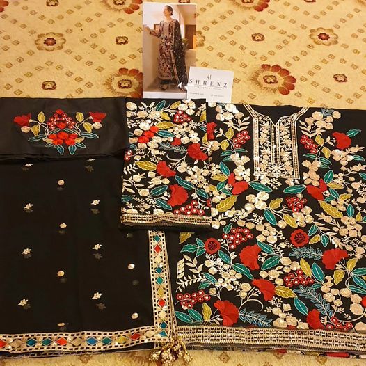 Haseen's Mehnaaz Black Luxury Lawn Collection Replica