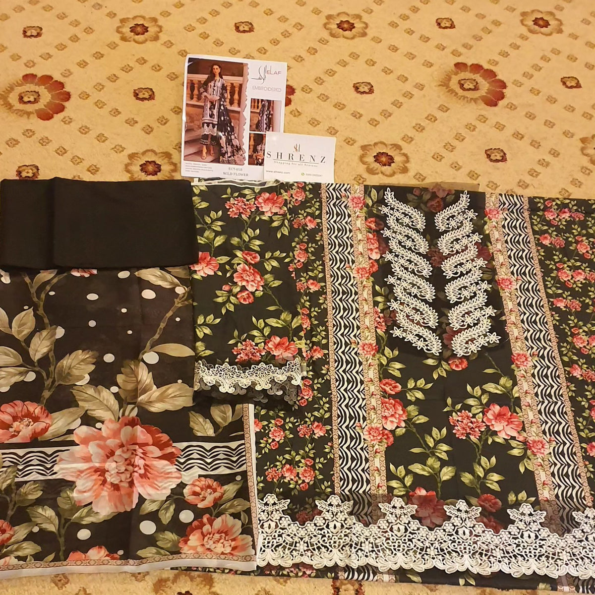 Elaf Black Printed Lawn Collection Replica