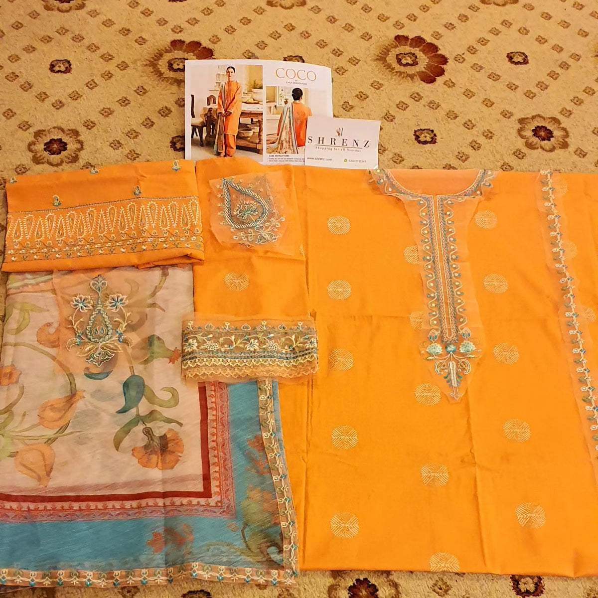 Zara Shahjahan Orange Luxury Lawn Collection Replica