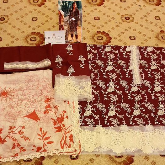 Image Rameen Maroon Luxury Lawn Collection Replica