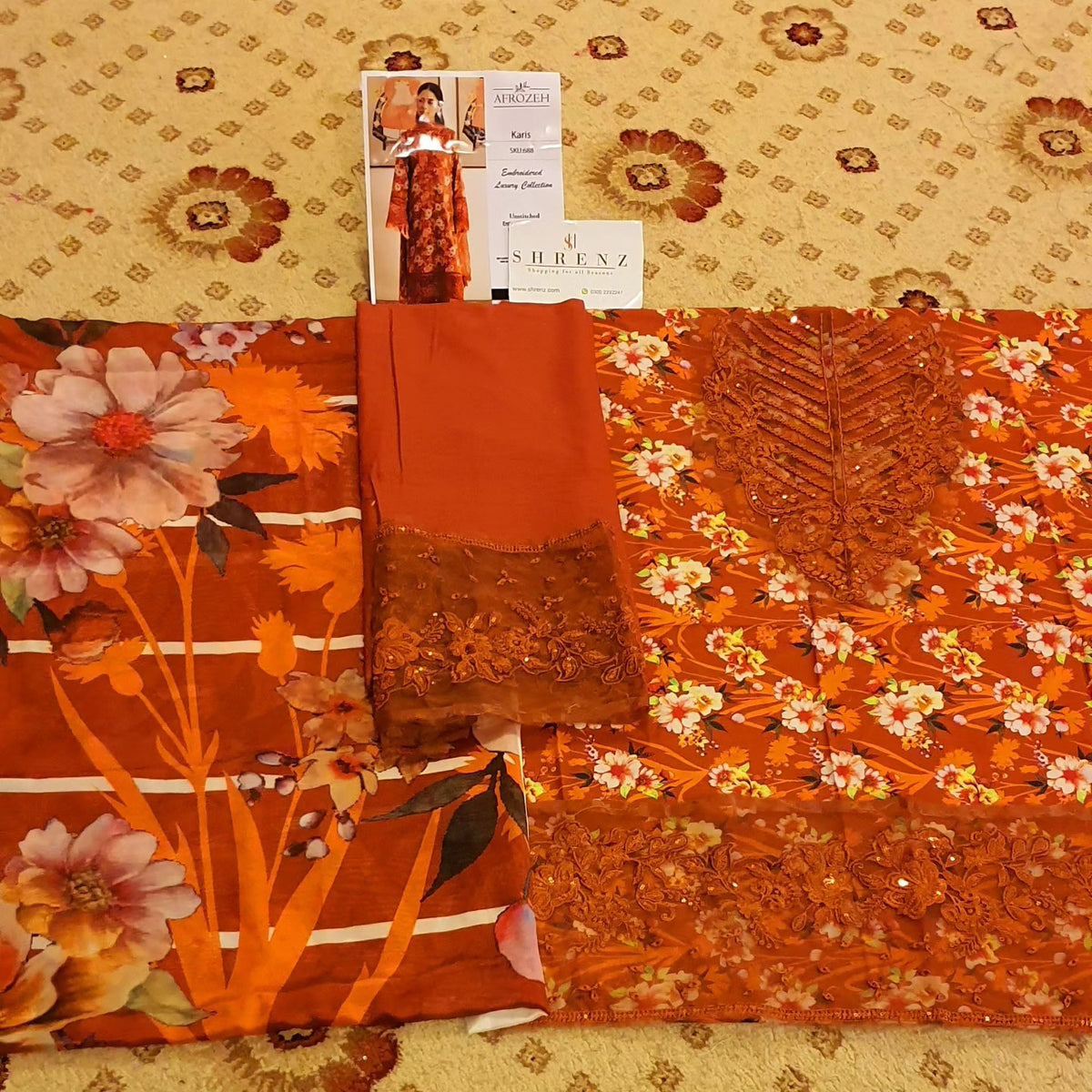 Afrozeh Orange Digital Printed Lawn Collection Replica