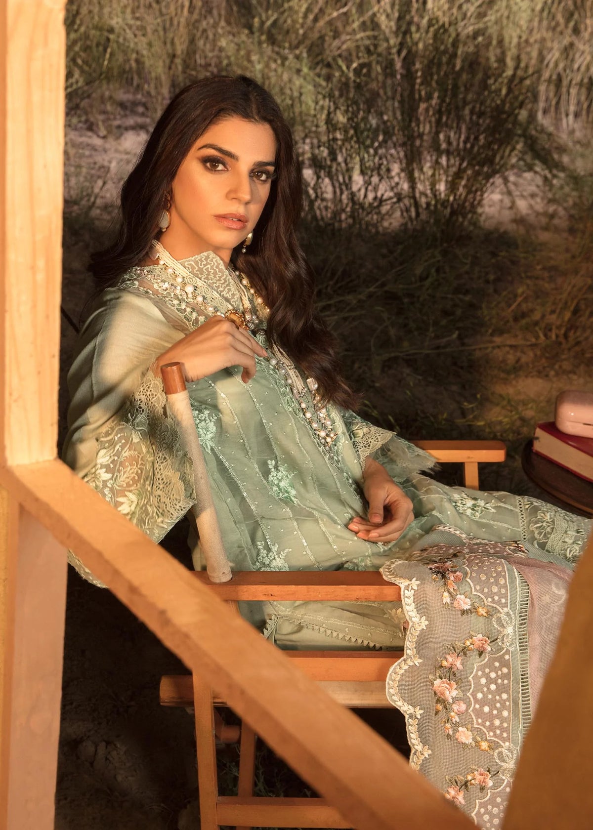 Saira Shakira Mint Green Organza Luxury Lawn Collection Replica