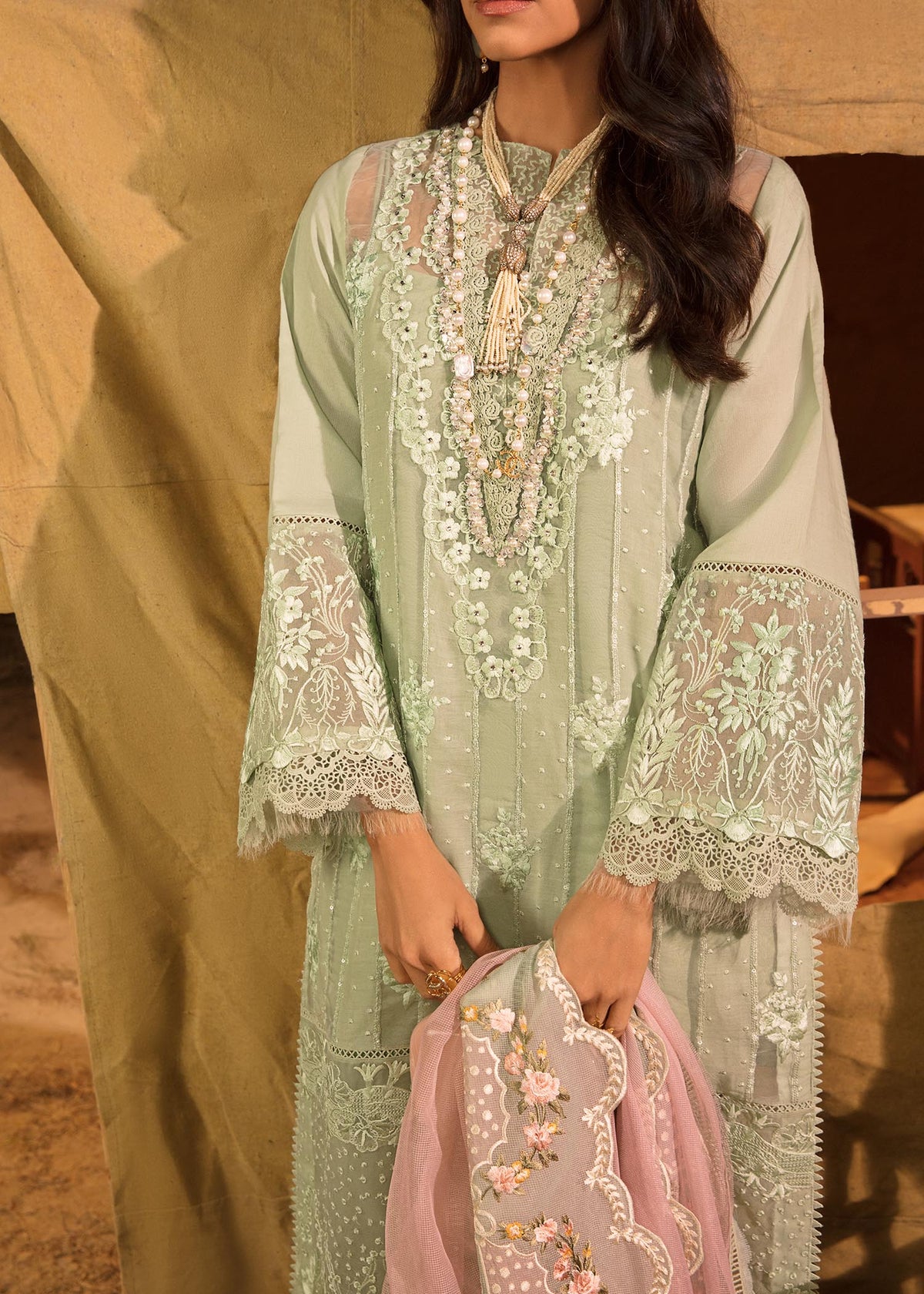 Saira Shakira Mint Green Organza Luxury Lawn Collection Replica