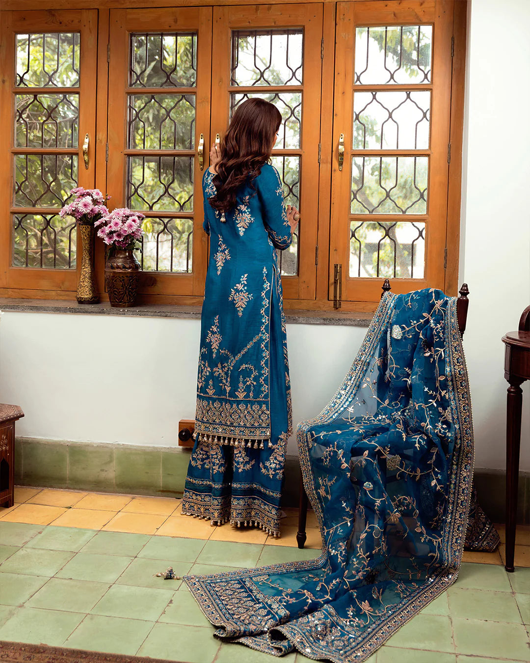 Faiza Saqlain Blue Formal Collection Organza Replica