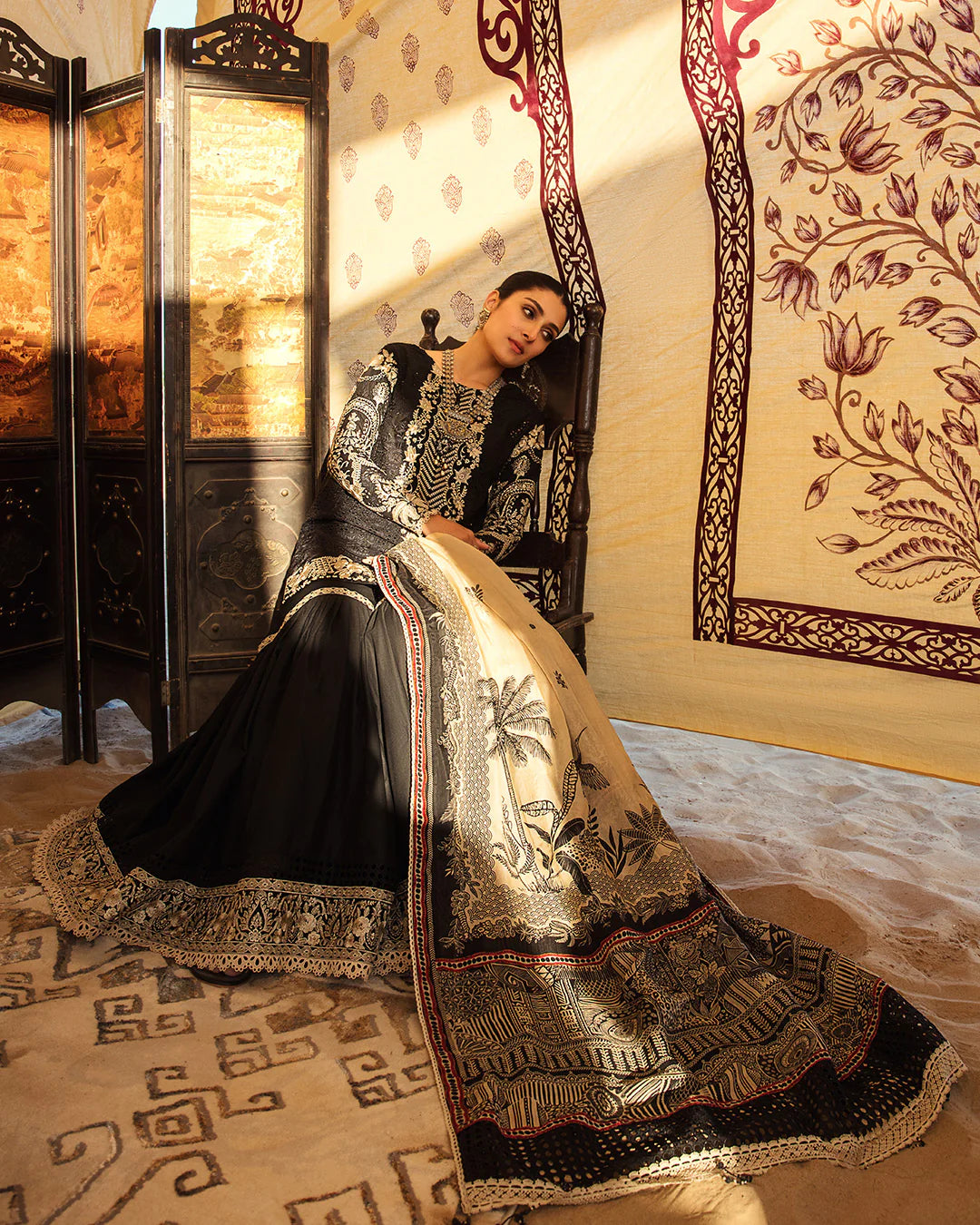 Faiza Saqlain Black Luxury Lawn Collection Replica