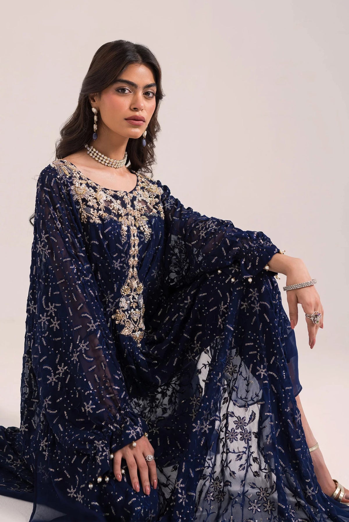 Ammara Khan Blue Formal Collection Chiffon Replica