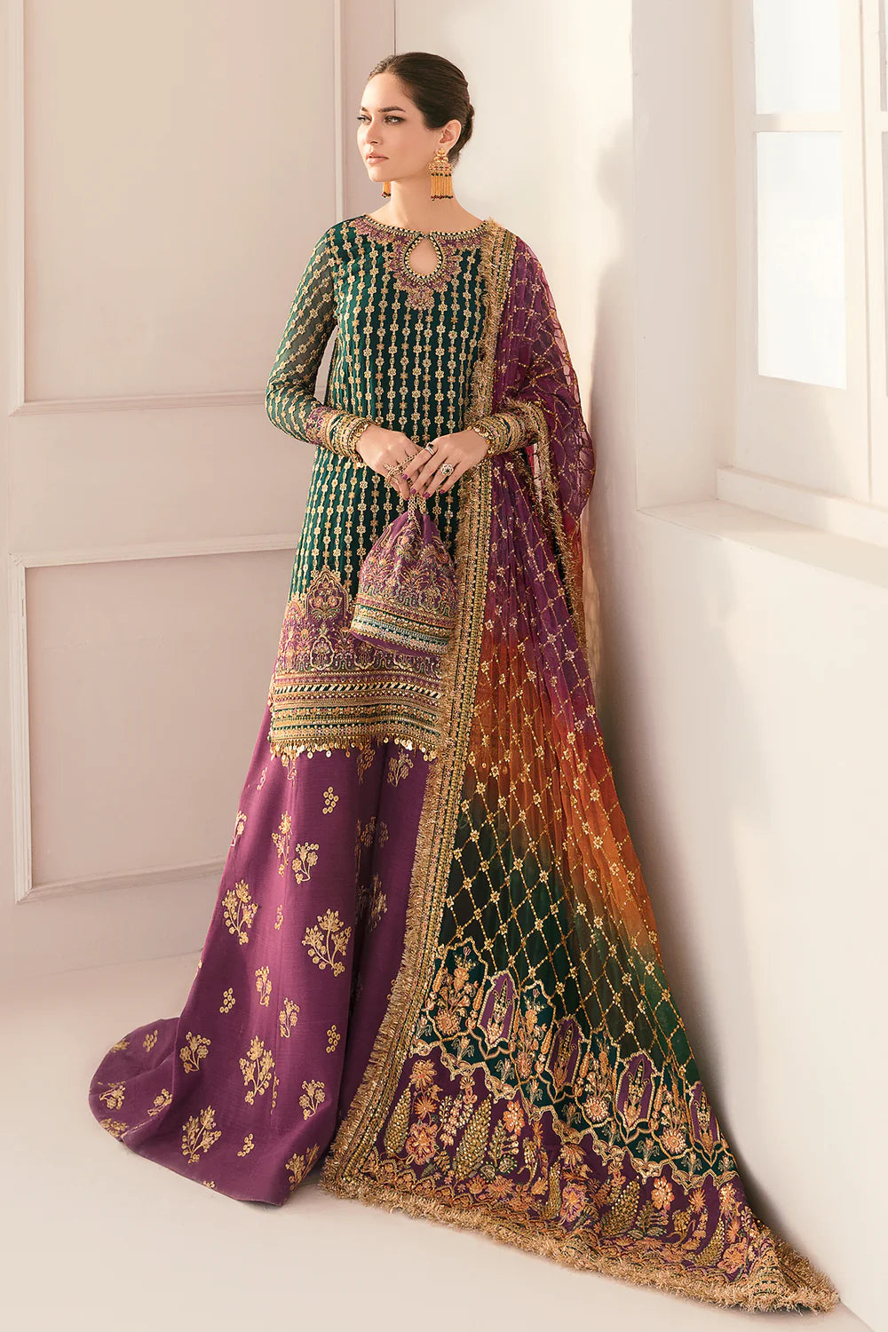 Baroque Seagreen Formal Collection Organza Gharara Replica