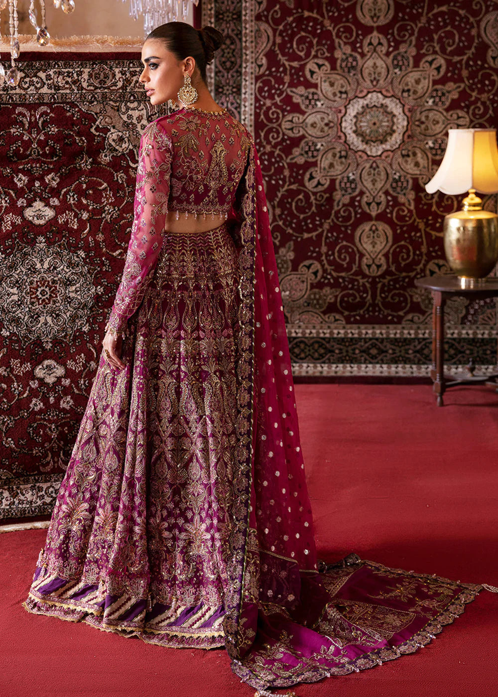 Afrozeh Shocking Purple Bridal Collection Net Maxi Replica