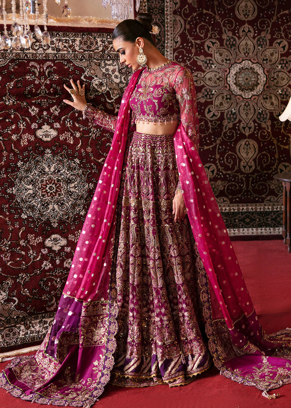 Afrozeh Shocking Purple Bridal Collection Net Maxi Replica