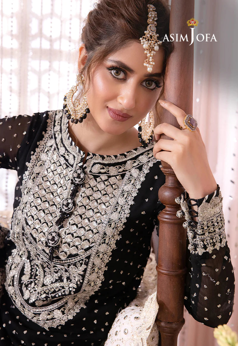 Asim Jofa Black Chiffon Formal Collection Gharara Replica