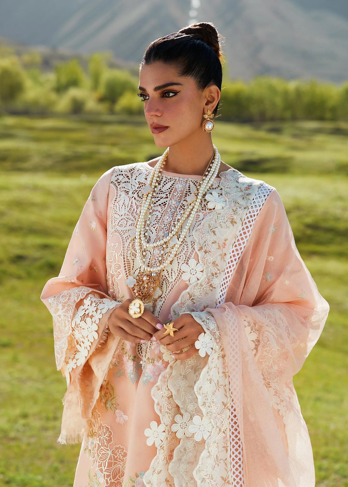 Crimson X Saira Shakira Peach Laser Cut Luxury Lawn Collection Replica