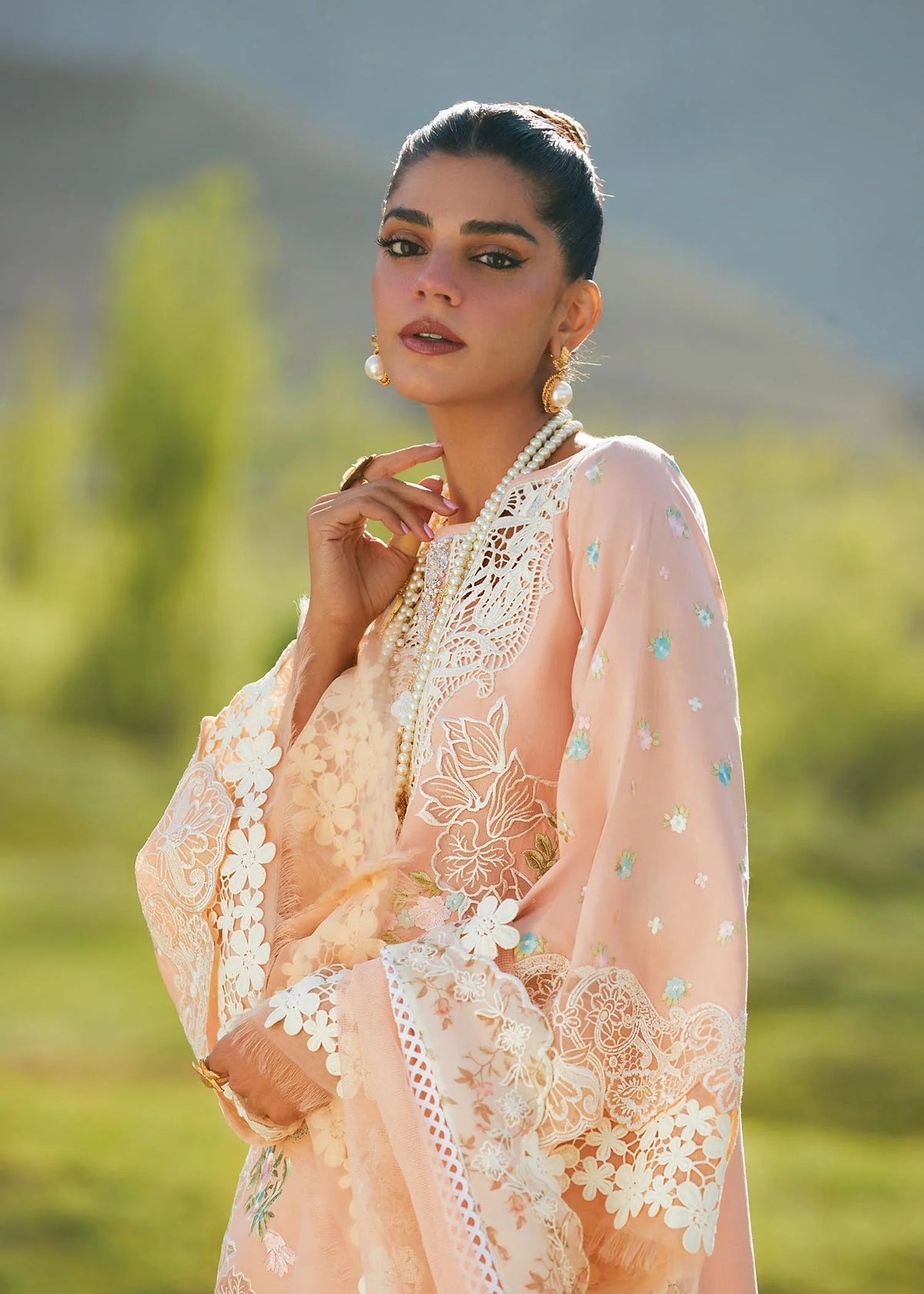 Crimson X Saira Shakira Peach Laser Cut Luxury Lawn Collection Replica