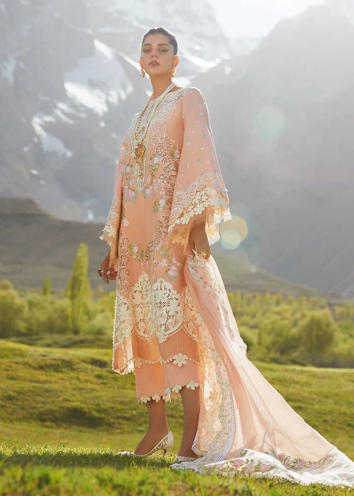 Crimson X Saira Shakira Peach Laser Cut Luxury Lawn Collection Replica