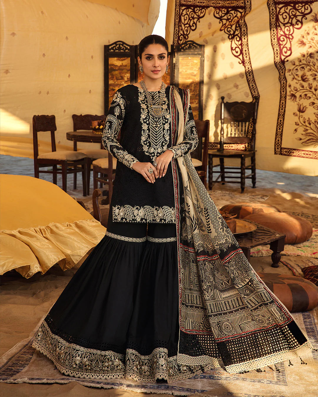 Faiza Saqlain Black Luxury Lawn Collection Replica