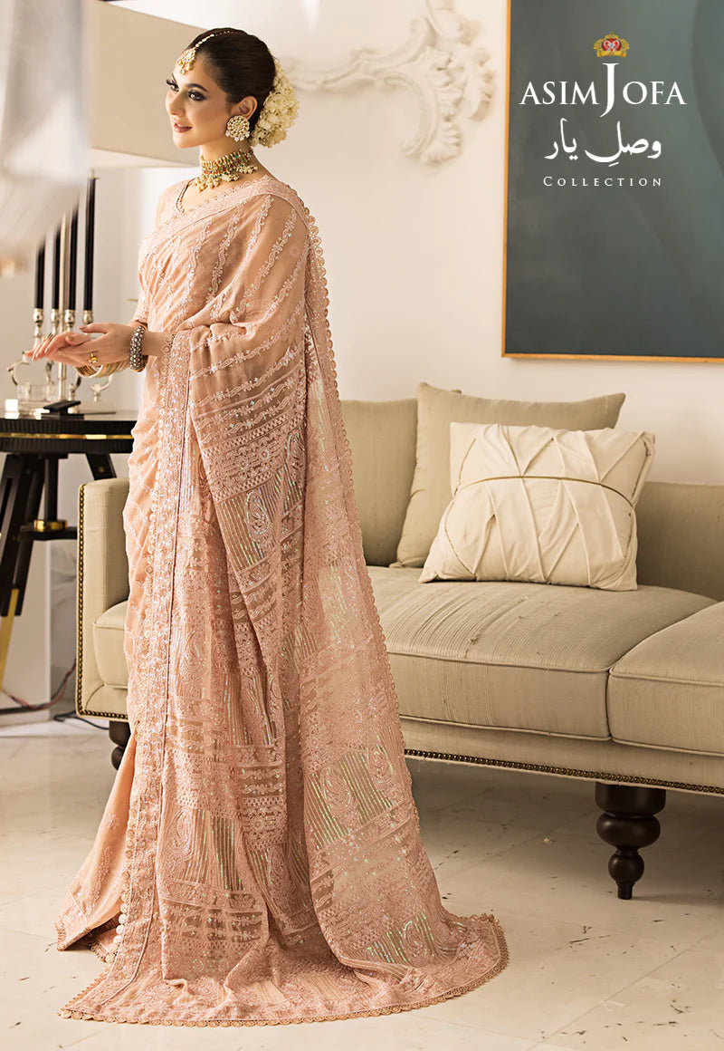 Asim Jofa Peach Chiffon Saree Collection Replica