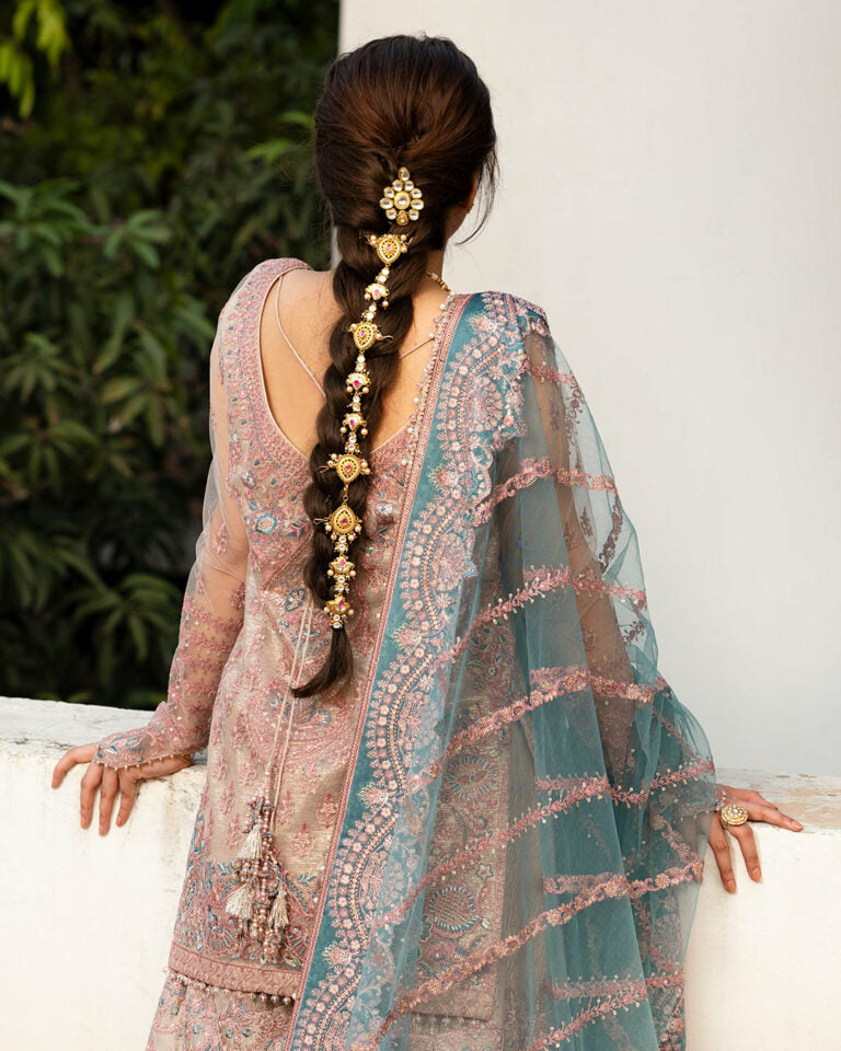 Faiza Saqlain Peach Gharara Net Bridal Collection Replica