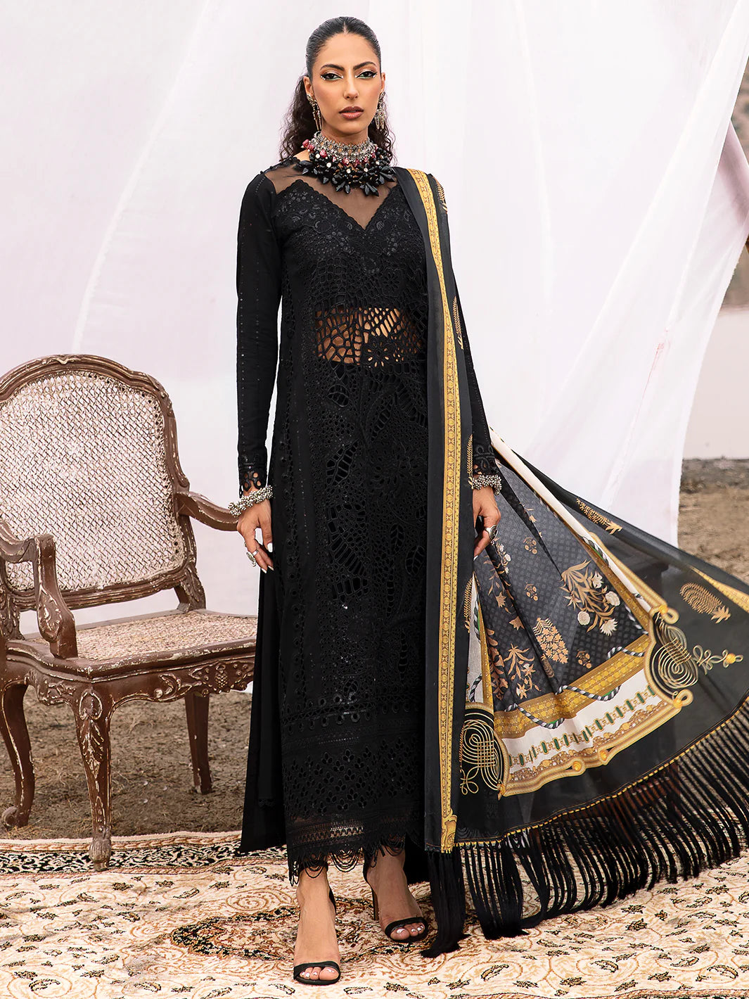 Bin Ilyas Mem Saab Black Luxury Lawn Collection Replica