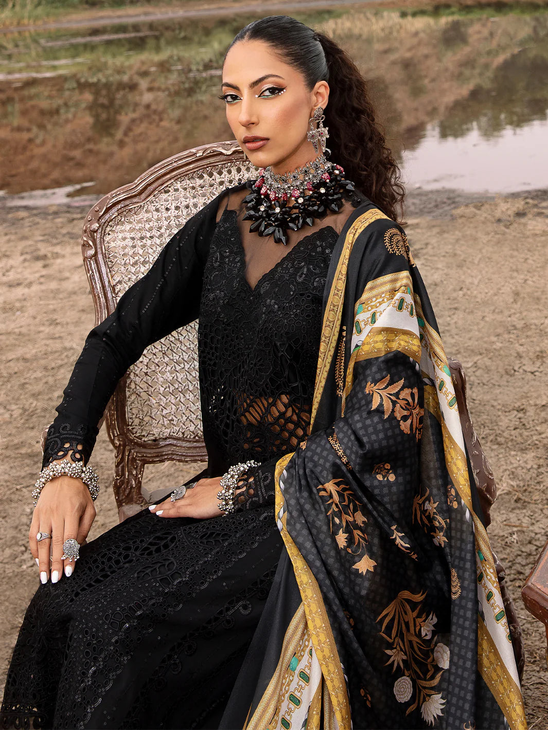 Bin Ilyas Mem Saab Black Luxury Lawn Collection Replica