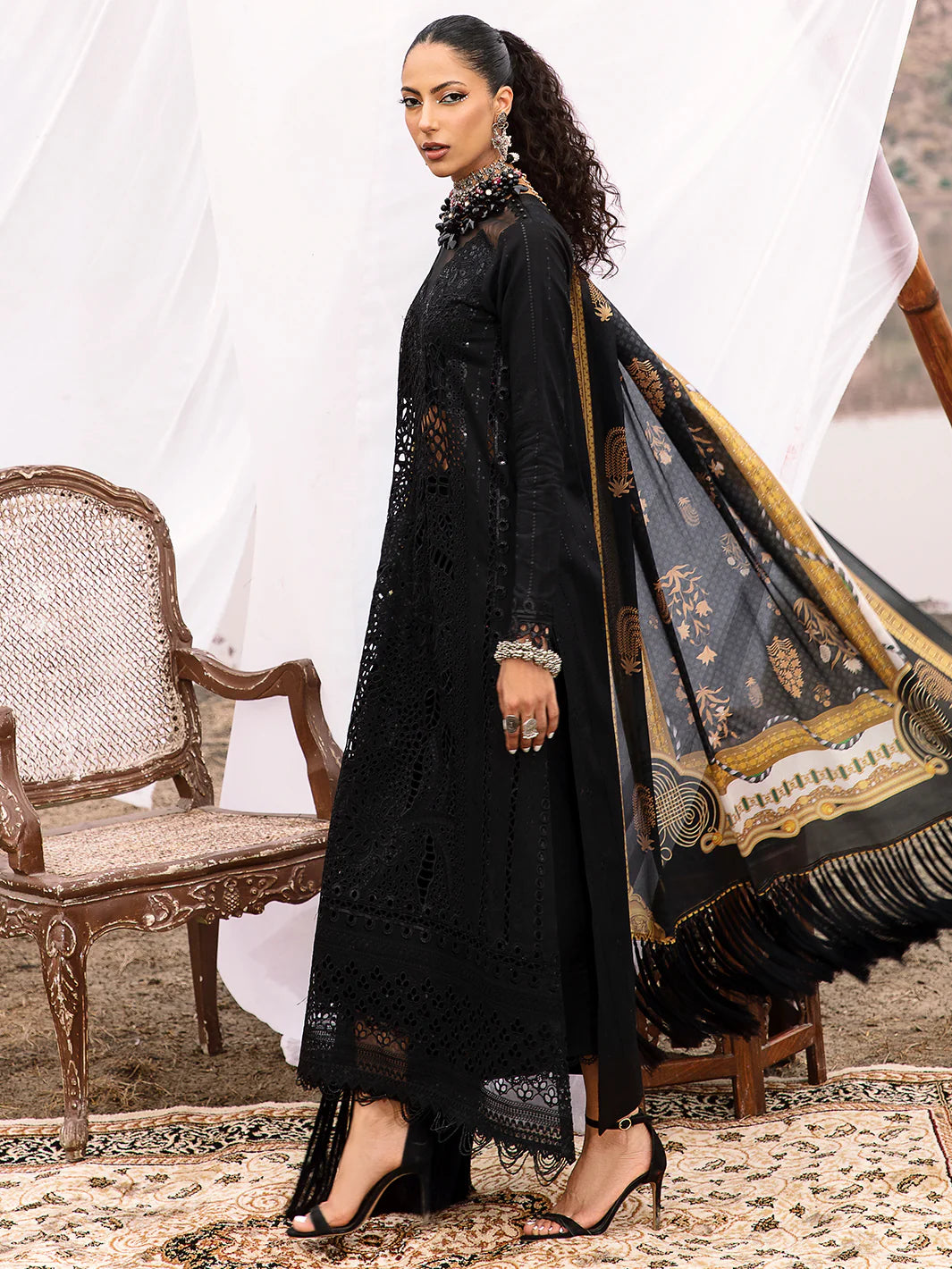 Bin Ilyas Mem Saab Black Luxury Lawn Collection Replica