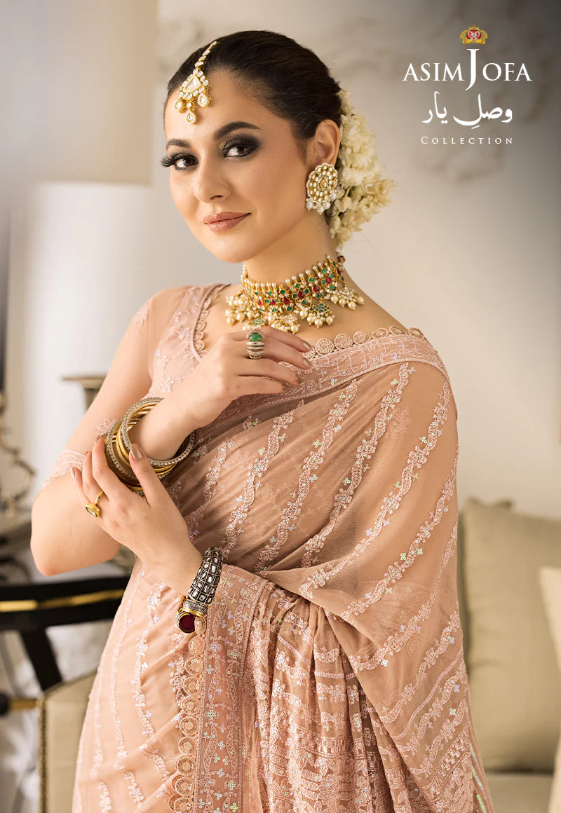 Asim Jofa Peach Chiffon Saree Collection Replica