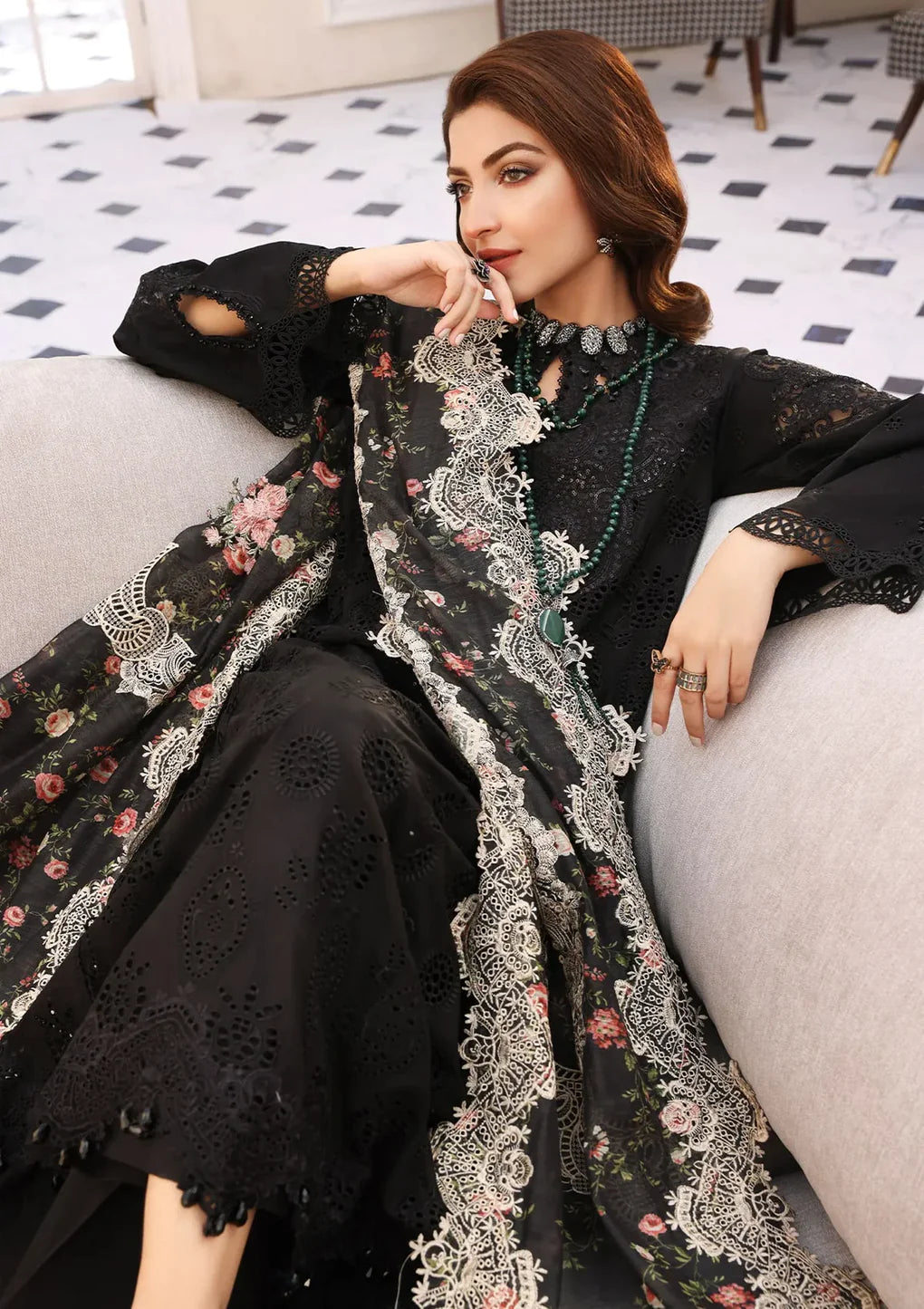 Elaf Black Luxury Lawn Collection Replica