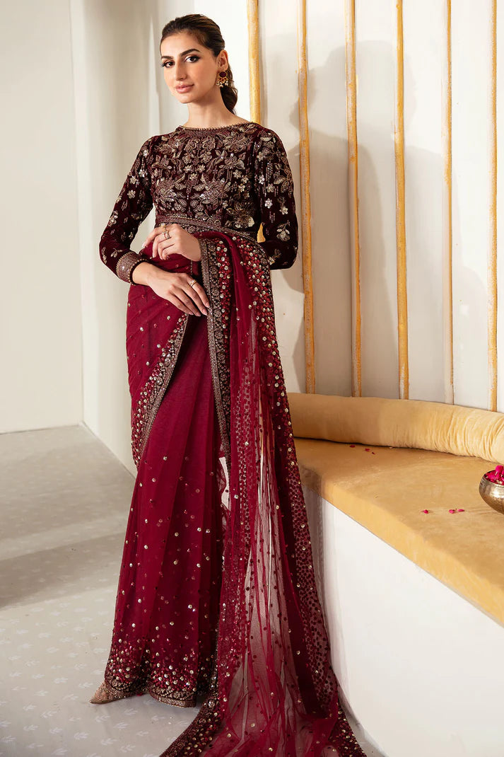 Jazmin Maroon Saree Collection Net Replica