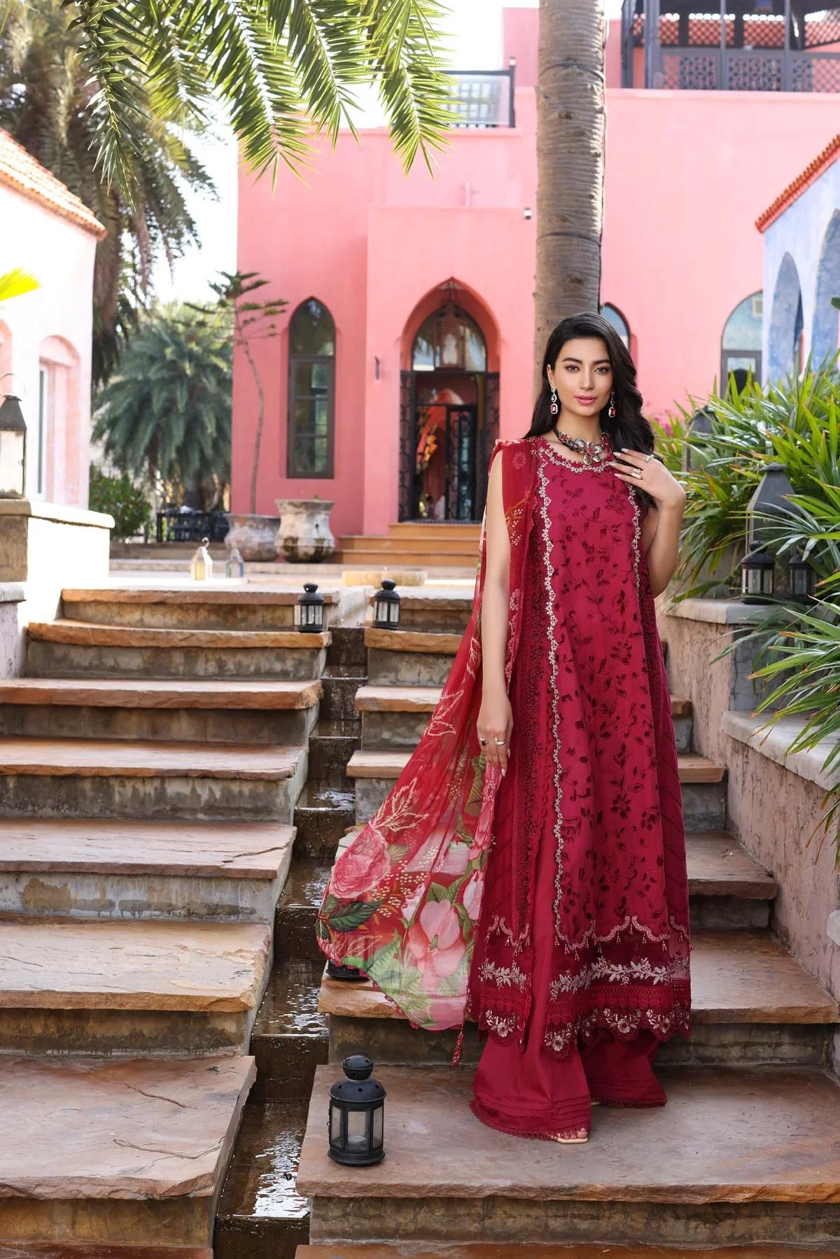 Farah Talib Red Luxury Lawn Collection Replica