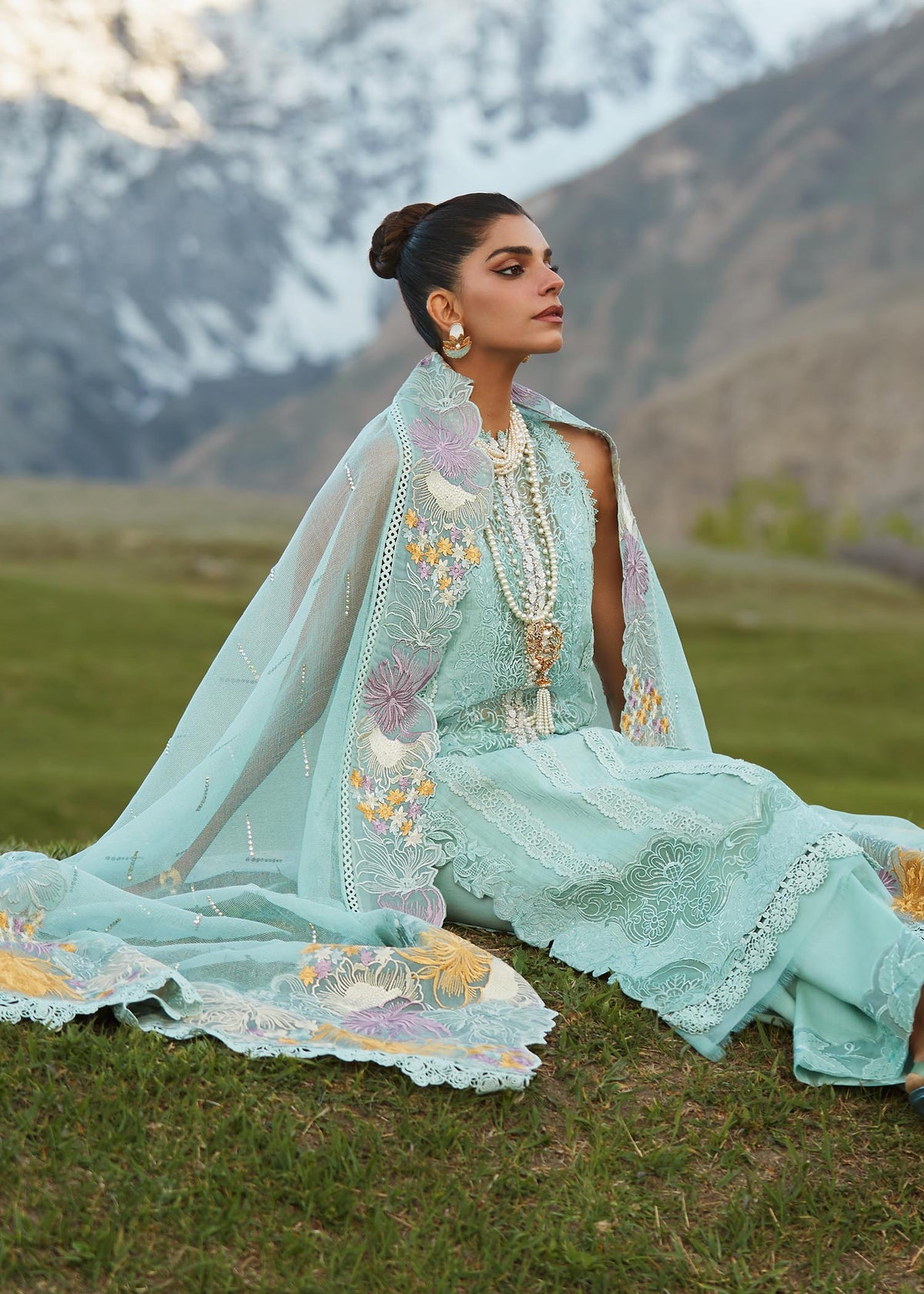 Crimson Sky Blue Luxury Lawn Collection Replica