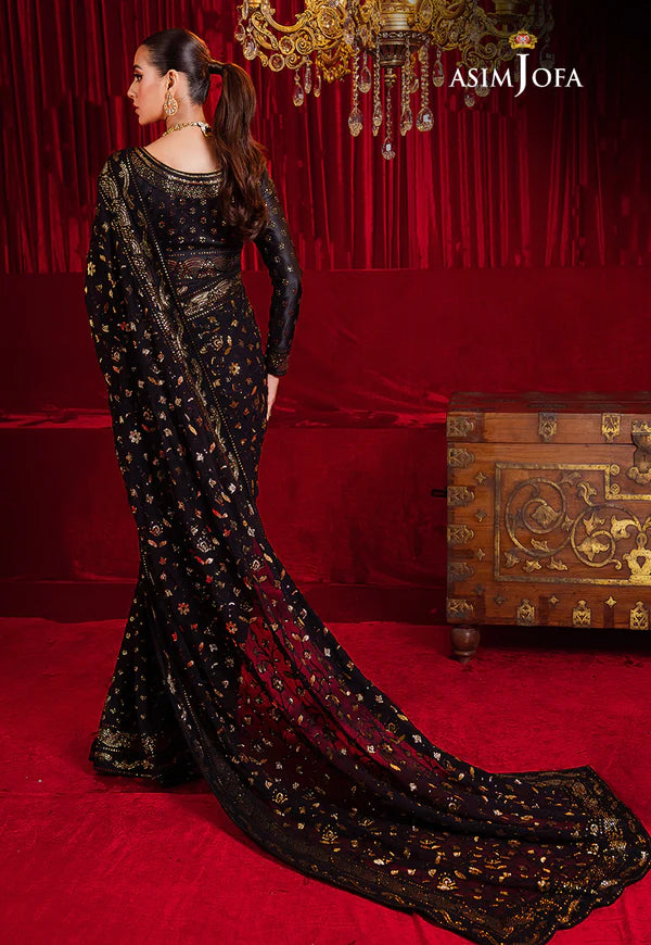 Asim Jofa Black Saree Collection Chiffon Replica