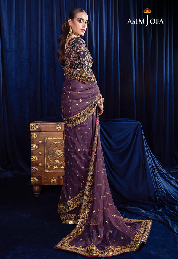 Asim Jofa Purple Net Saree Replica