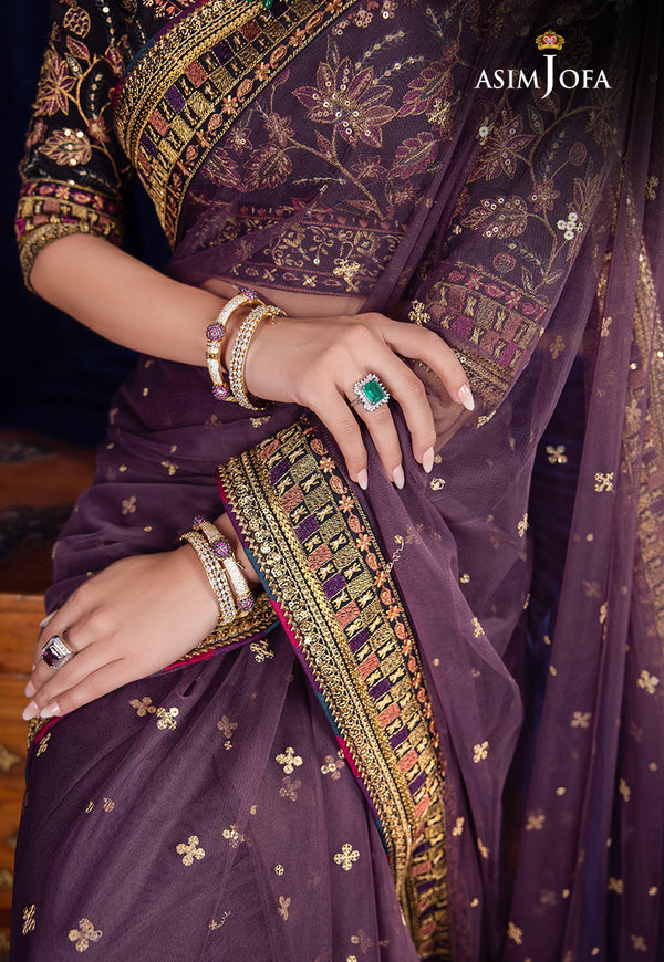 Asim Jofa Purple Net Saree Replica