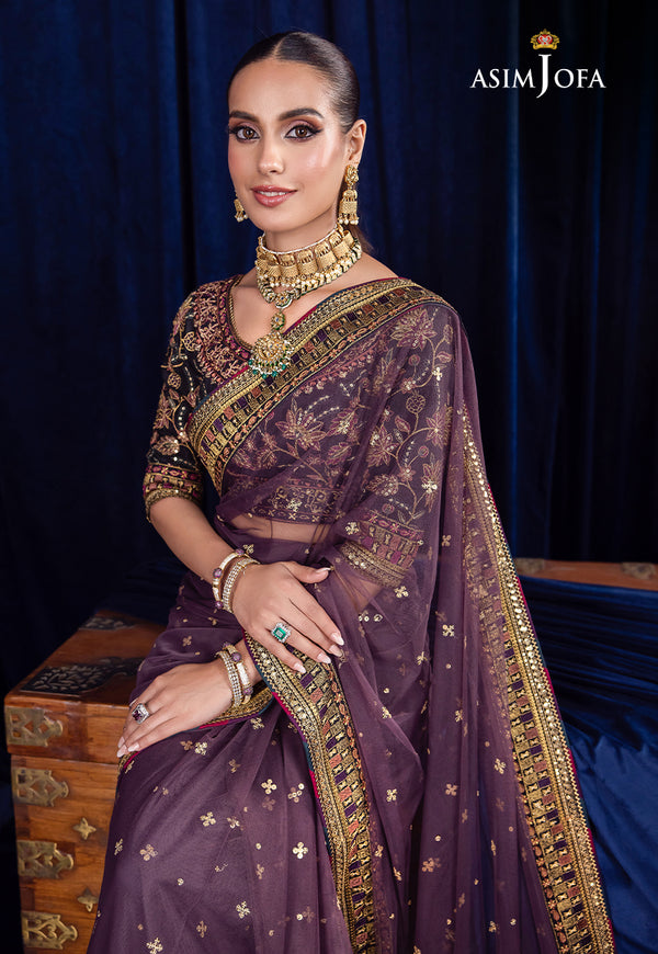 Asim Jofa Purple Net Saree Replica