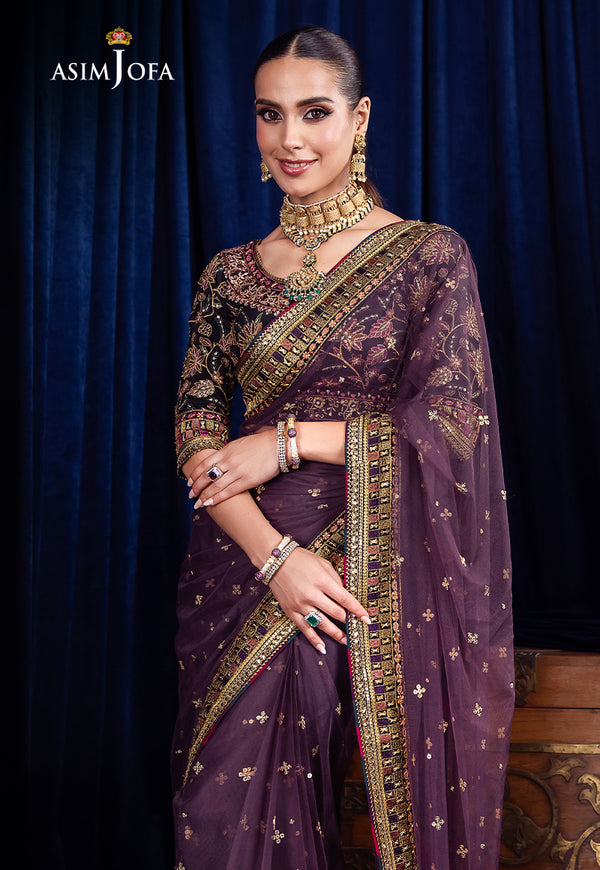 Asim Jofa Purple Net Saree Replica