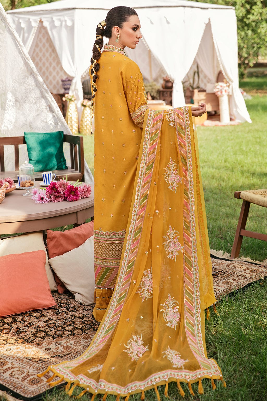 Afrozeh Mustard Luxury Lawn Collection Replica