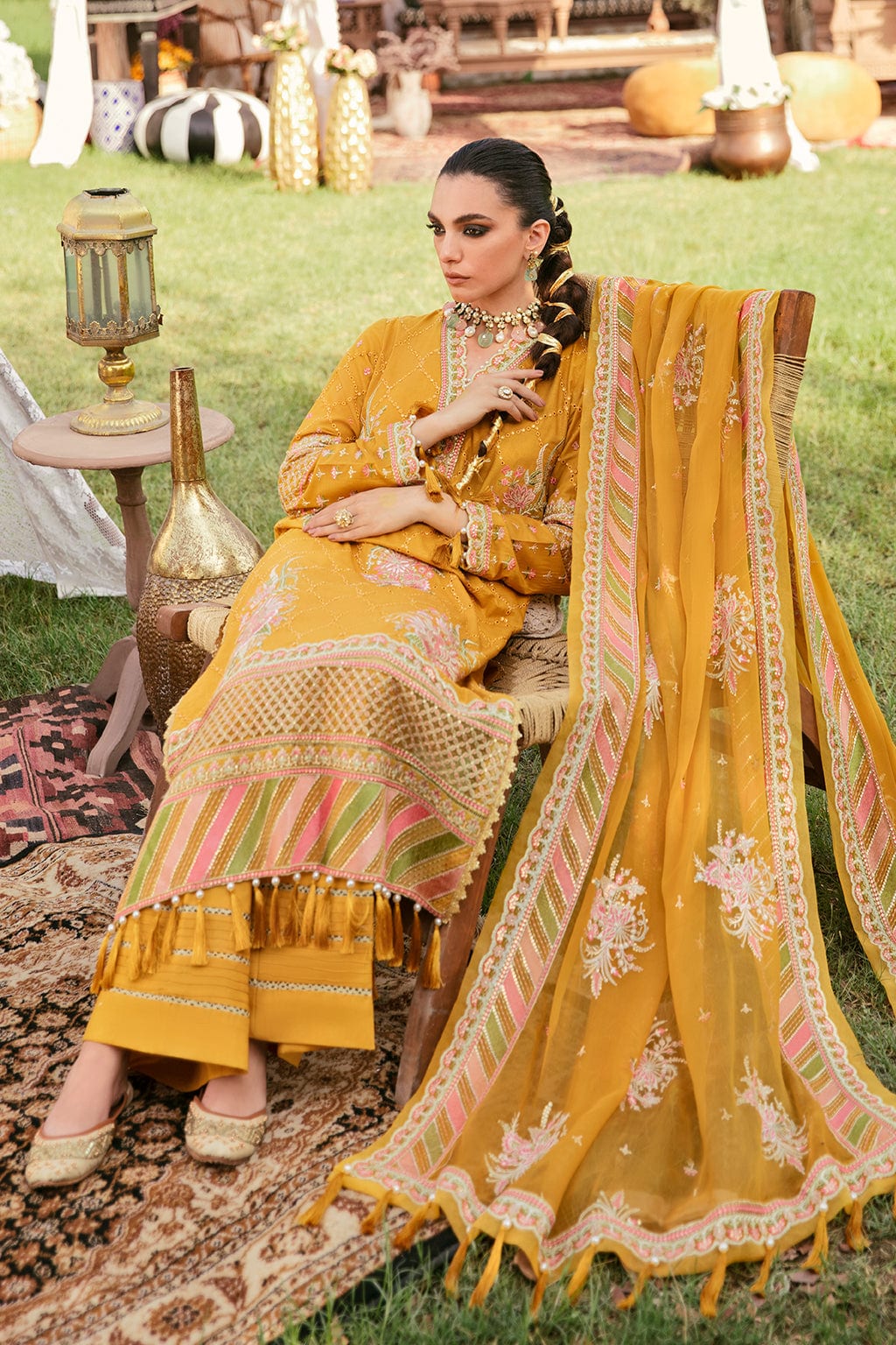 Afrozeh Mustard Luxury Lawn Collection Replica