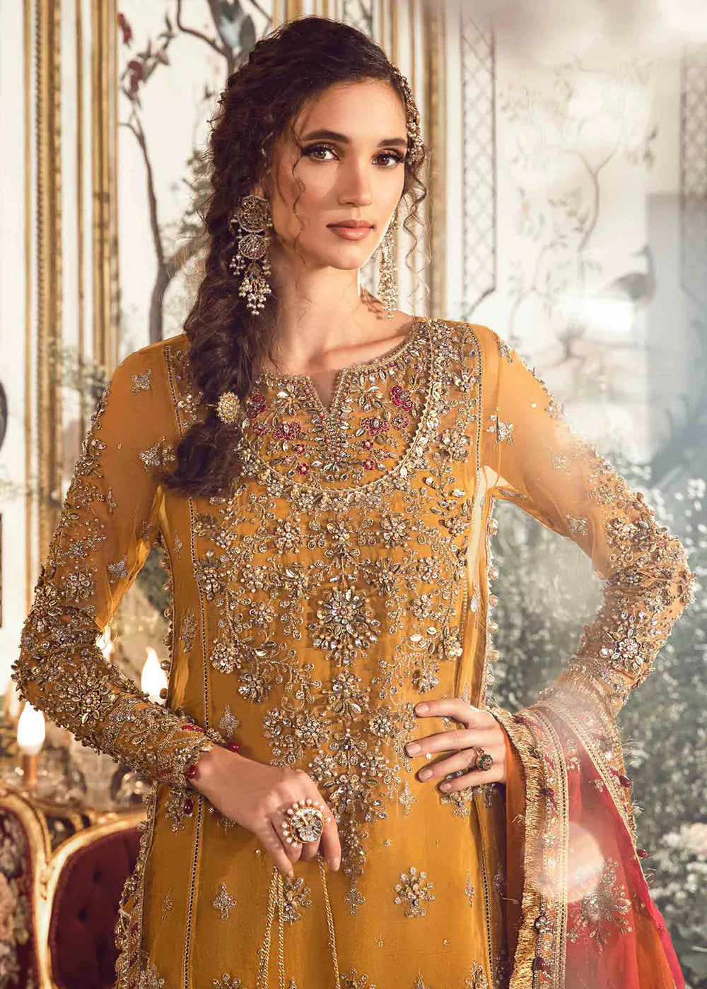 Maria B Yellow Bridal Collection Organza Gharara Replica