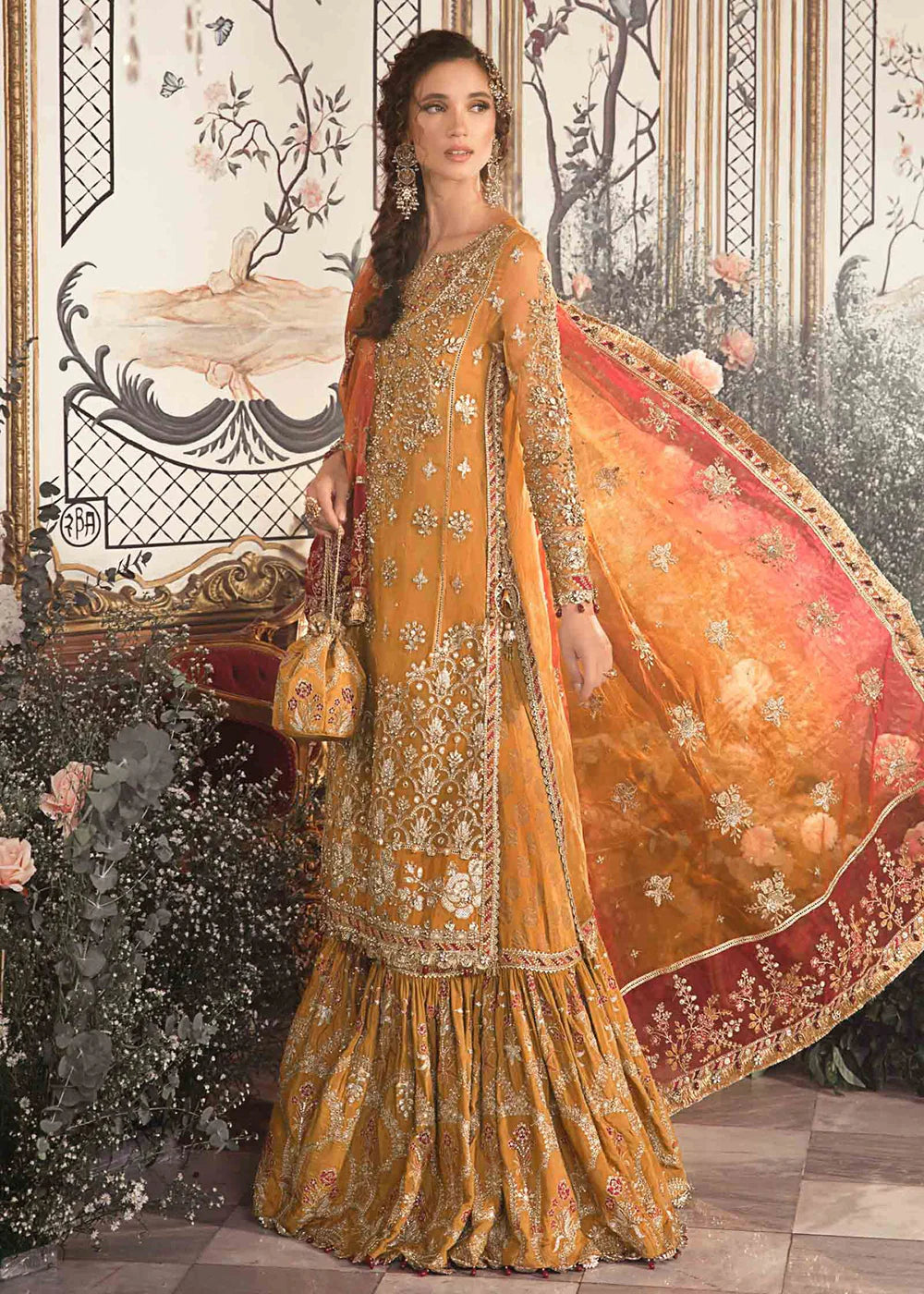 Maria B Yellow Bridal Collection Organza Gharara Replica