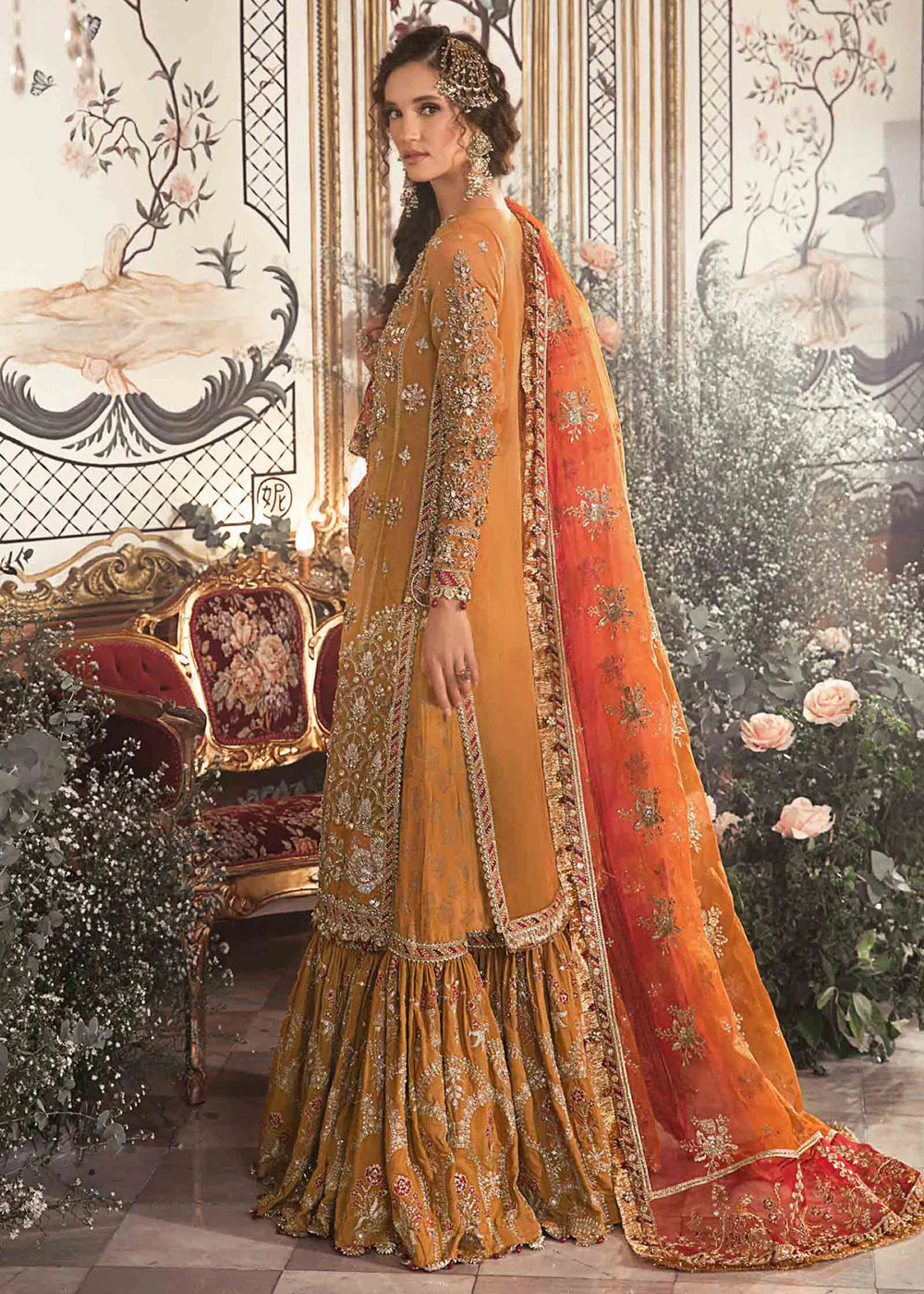 Maria B Yellow Bridal Collection Organza Gharara Replica