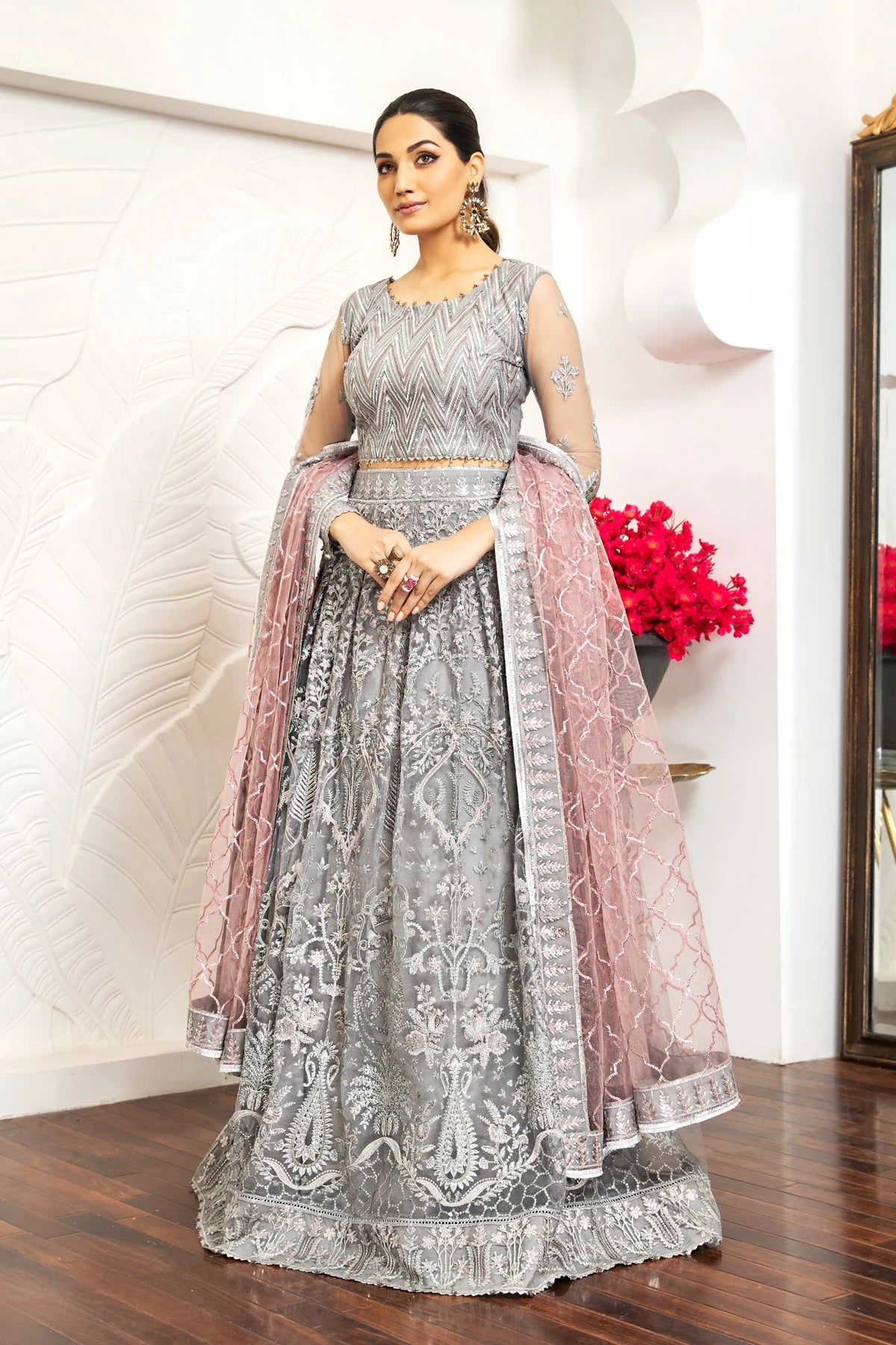 Alizeh Grey Bridal Collection Net Replica