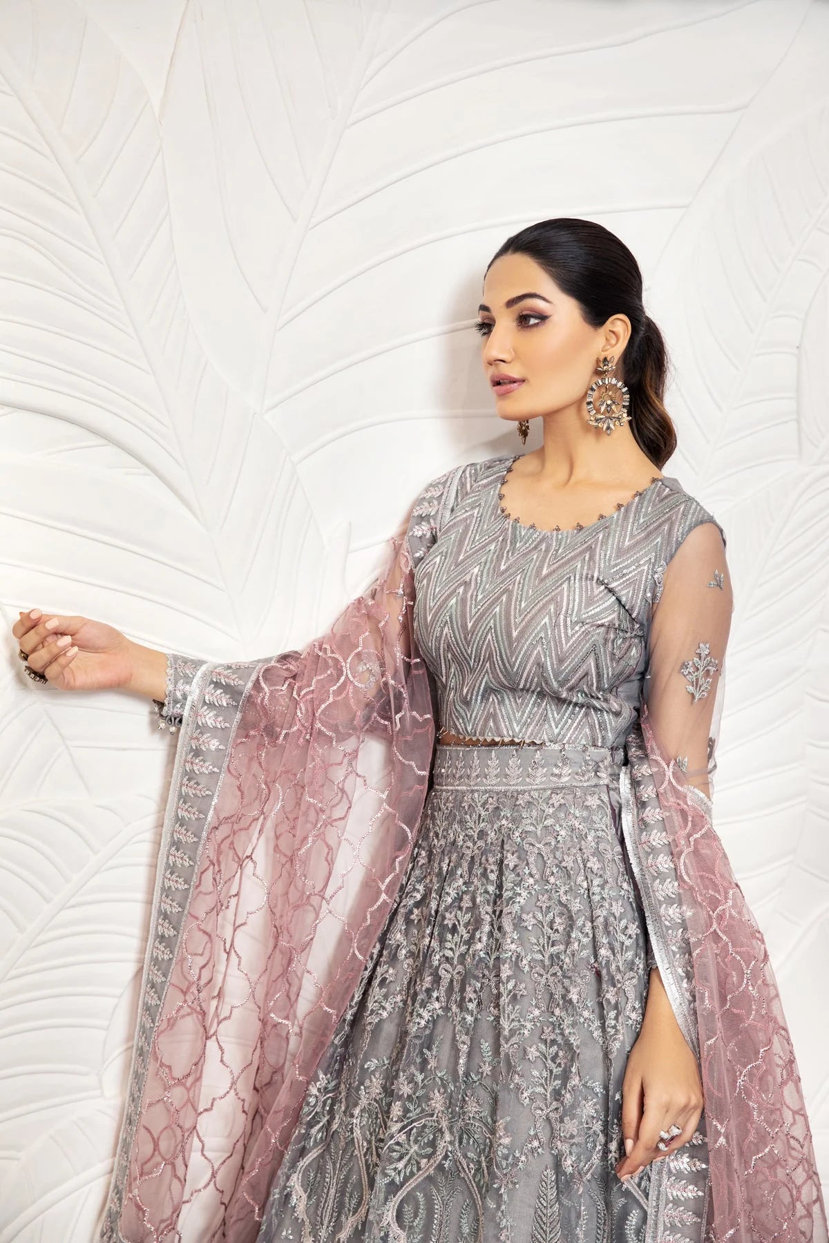 Alizeh Grey Bridal Collection Net Replica