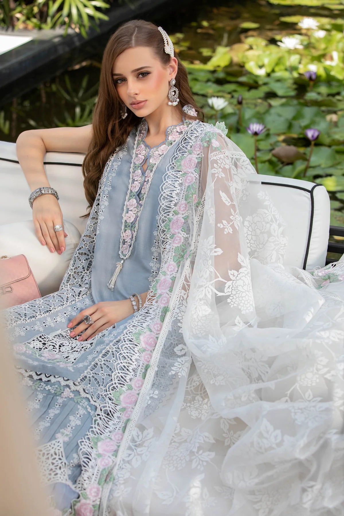 Maria B Sky Blue Luxury Lawn Collection Replica