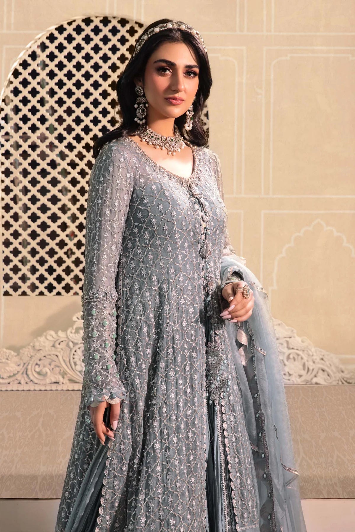 Maria B Grey Bridal Collection Net Maxi Replica