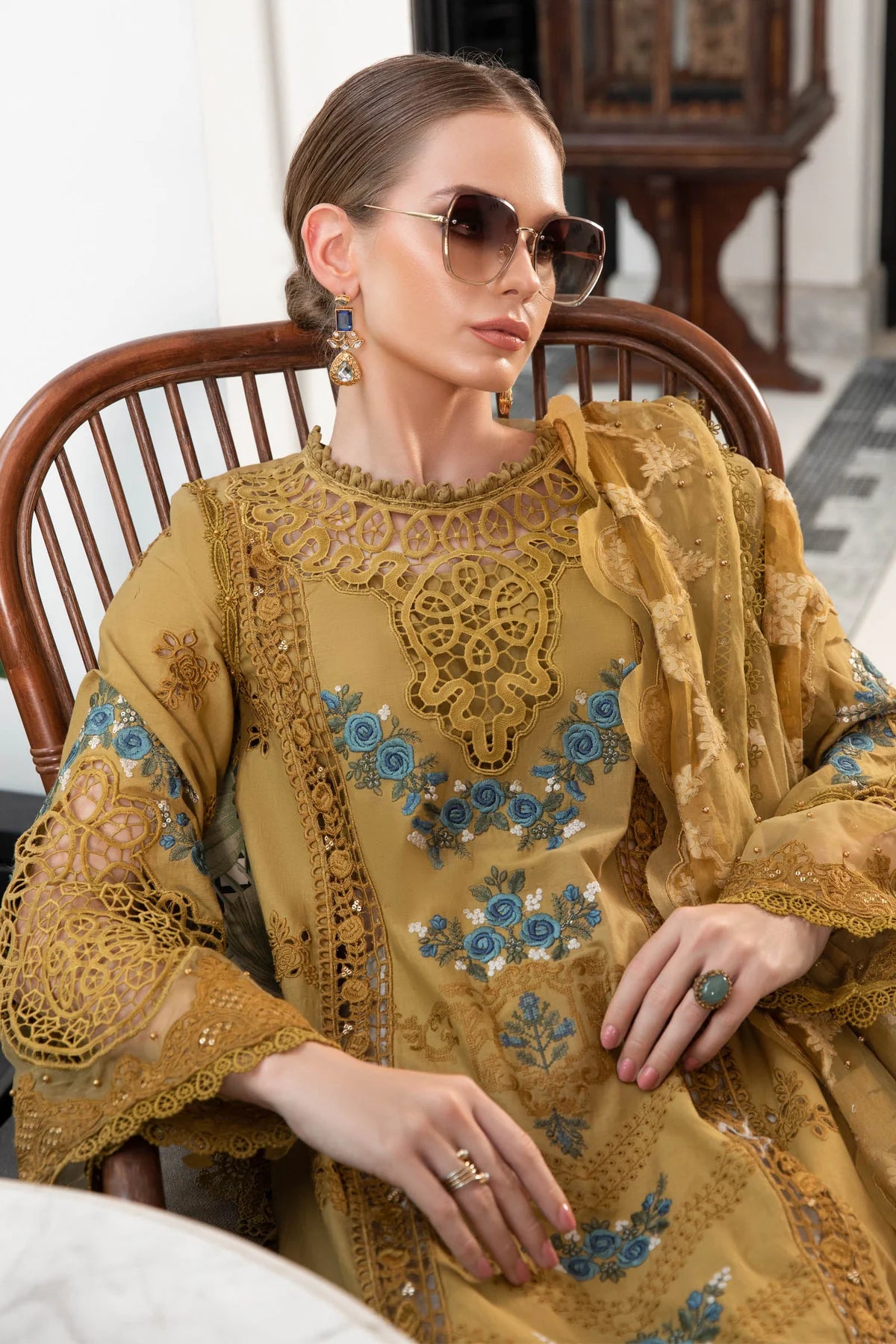 Maria B Mustard Organza Luxury Lawn Collection Replica