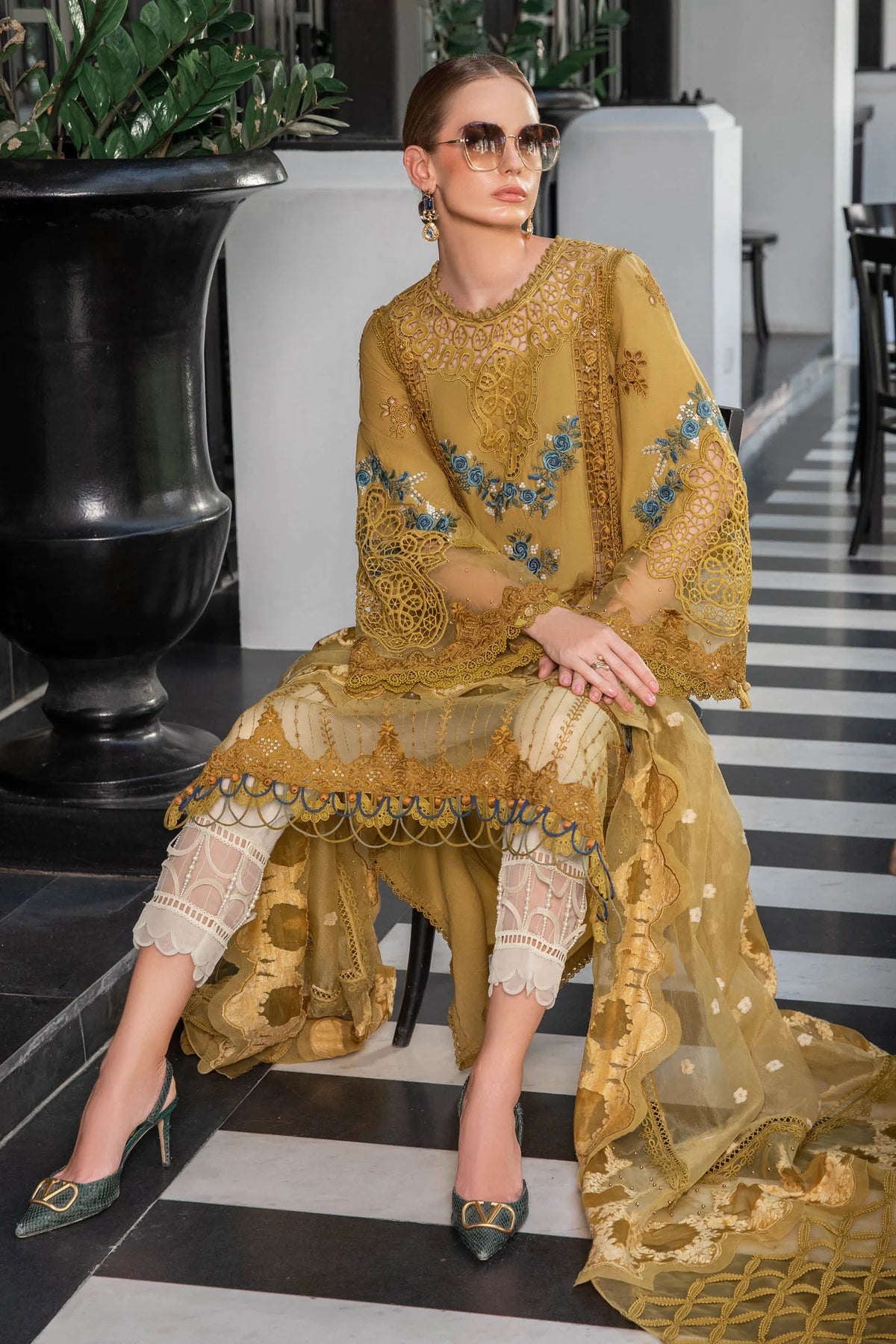 Maria B Mustard Organza Luxury Lawn Collection Replica