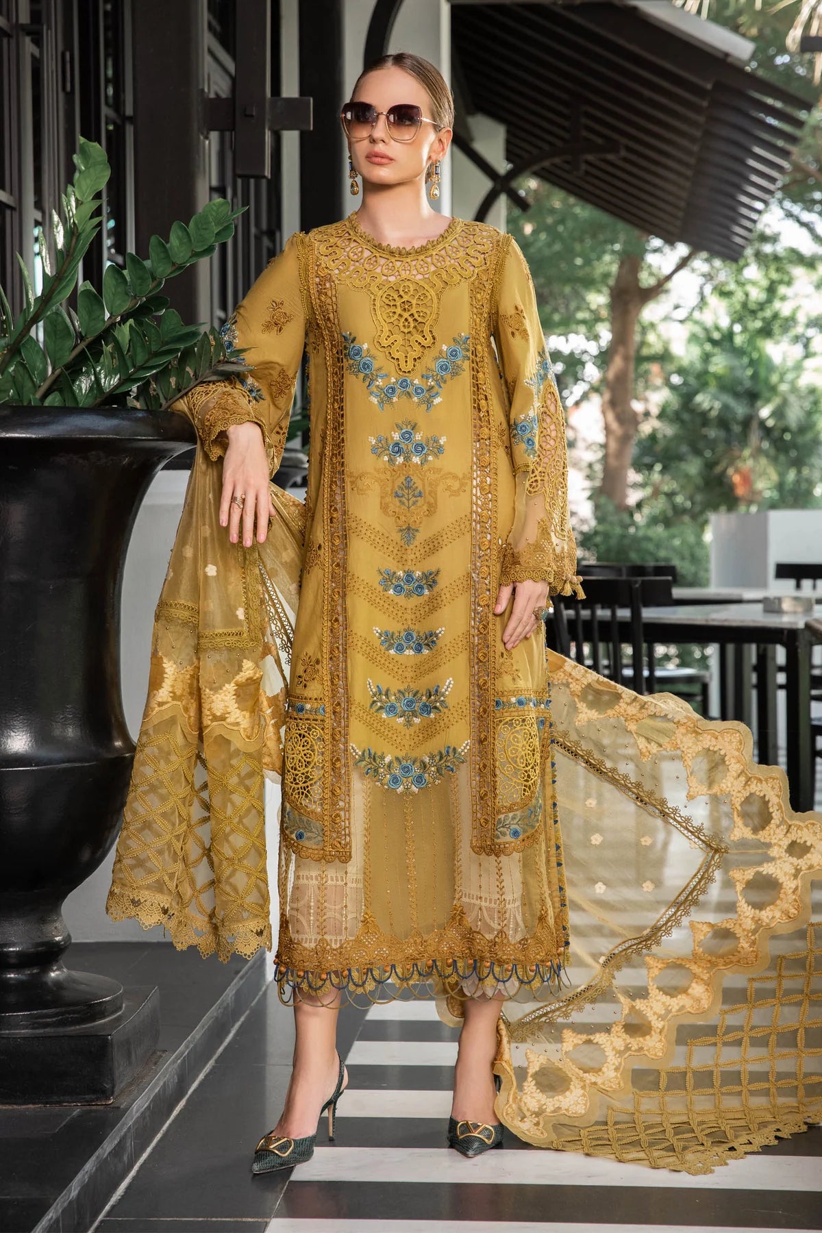 Maria B Mustard Organza Luxury Lawn Collection Replica