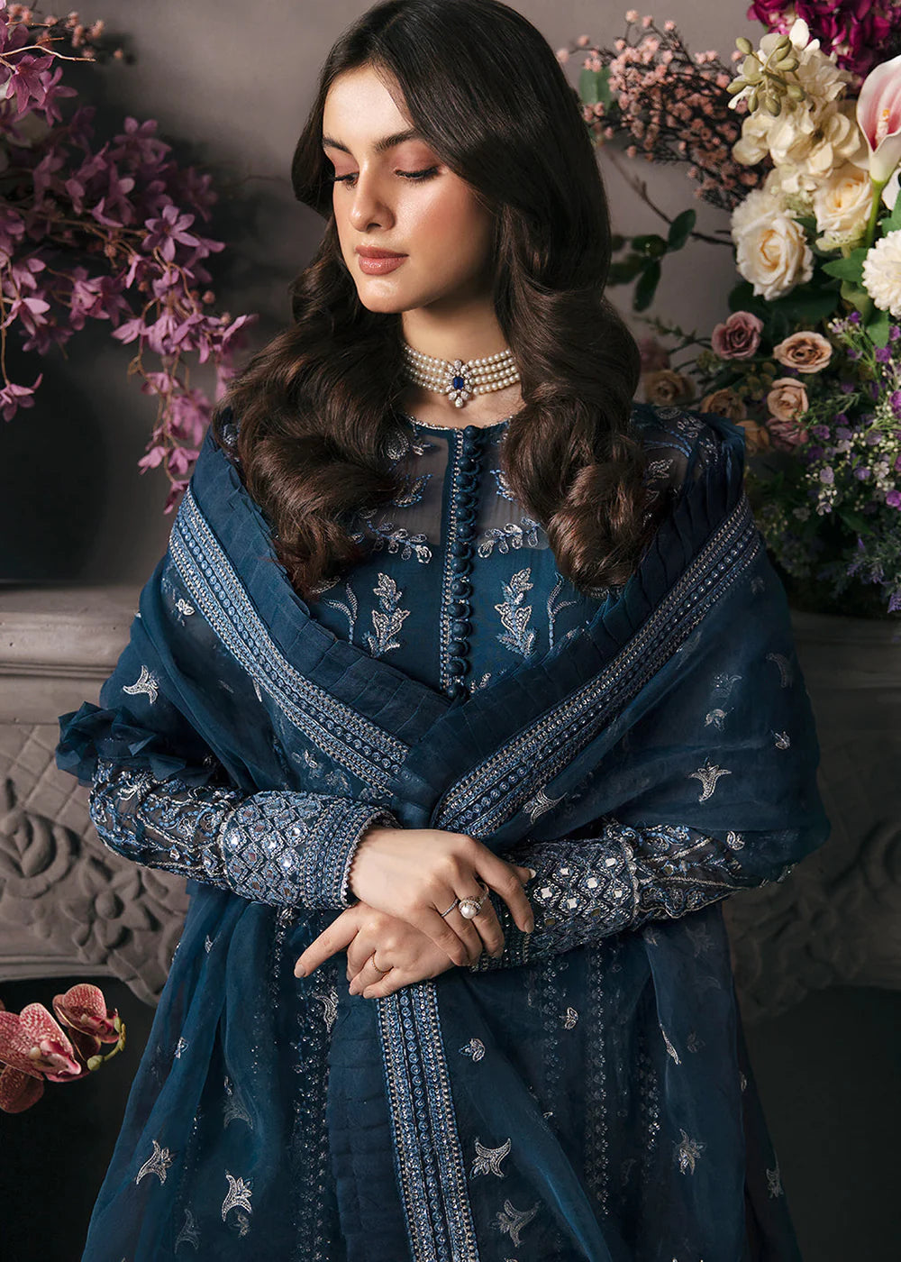 Afrozeh Blue Organza Bridal Collection Replica