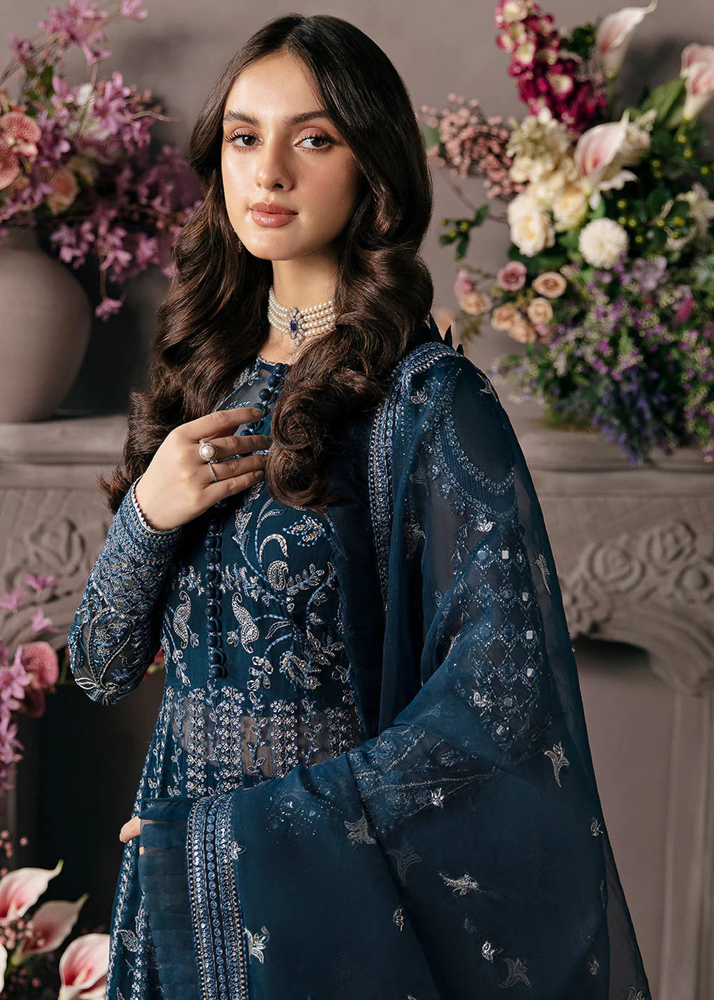 Afrozeh Blue Organza Bridal Collection Replica